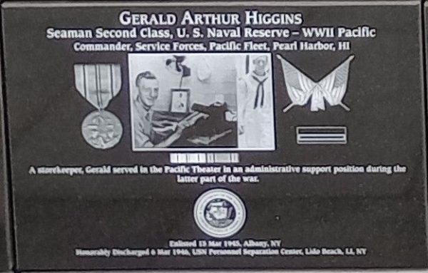 GERALD ARTHUR HIGGINS WAR MEMORIAL PLAQUE