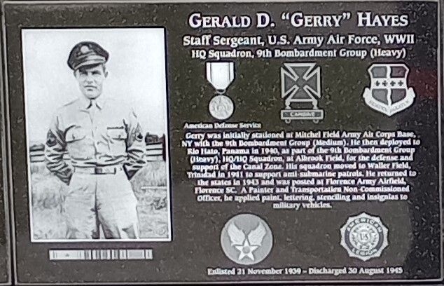 GERALD D. “GRERRY” HAYES WAR MEMORIAL PLAQUE