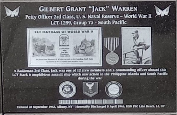 GILBERT GRANT “JACK” WARREN WAR MEMORIAL PLAQUE