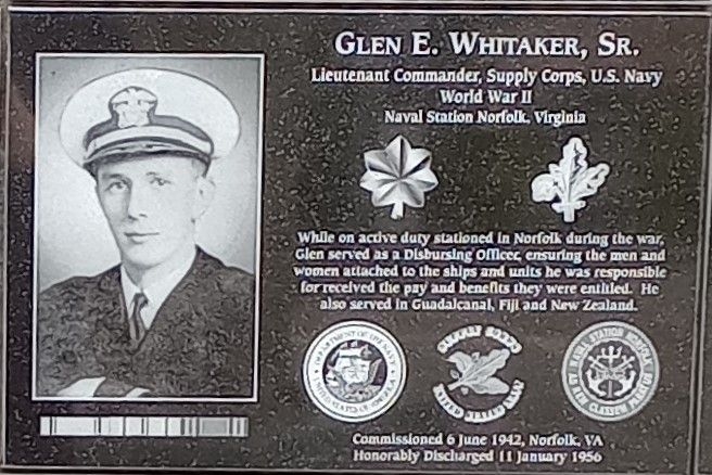 GLEN E. WHITAKER, SR. WAR MEMORIAL PLAQUE