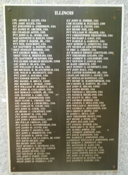 ILLINOIS MEDAL OF HONOR WAR MEMORIAL PLAQUE A