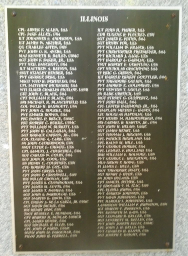 ILLINOIS MEDAL OF HONOR WAR MEMORIAL PLAQUE A