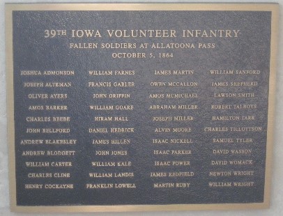 IOWA 39TH IOWA VOLUNTEER INFANTRY WAR MEMORIAL PLAQUE