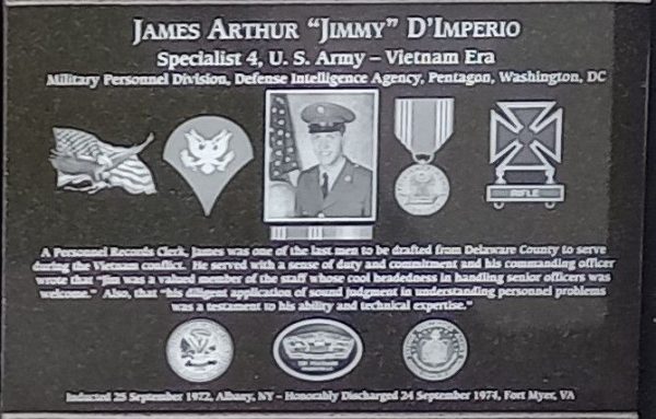 JAMES ARTHUR “JIMMY” D’IMPERIO WAR MEMORIAL PLAQUE
