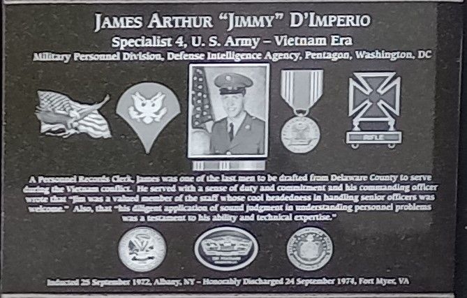 JAMES ARTHUR “JIMMY” D’IMPERIO WAR MEMORIAL PLAQUE