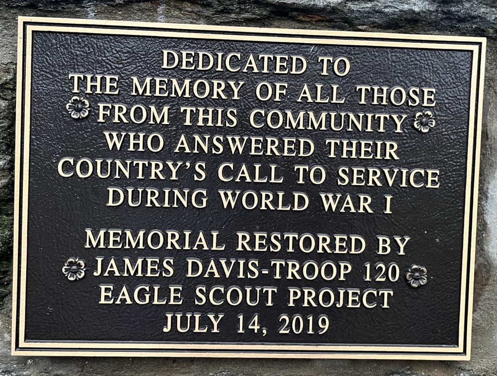 JAMES DAVIS-TROOP 120 WORLD WAR I MEMORIAL PLAQUE
