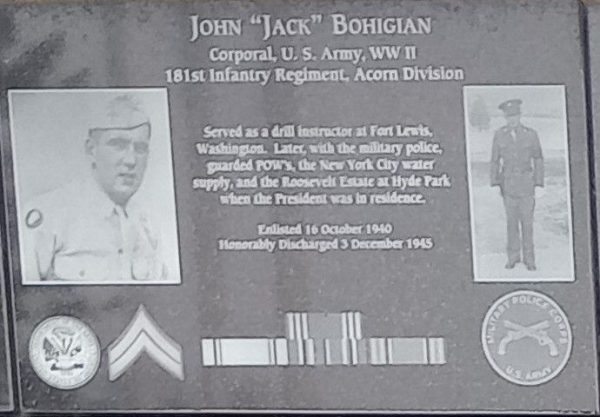 JOHN “JACK” BOHIGIAN WAR MEMORIAL PLAQUE