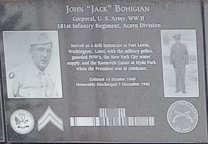 JOHN “JACK” BOHIGIAN WAR MEMORIAL PLAQUE