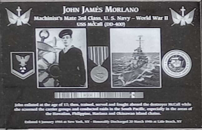 JOHN JAMES MORLANO WAR MEMORIAL PLAQUE