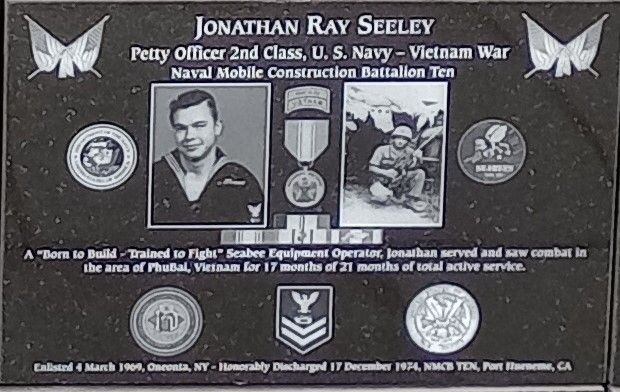 JONATHAN RAY SEELEY WAR MEMORIAL PLAQUE