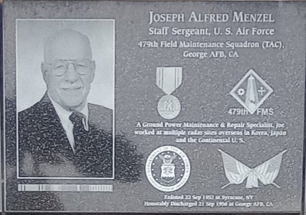 JOSEPH ALFRED MENZEL WAR MEMORIAL PLAQUE