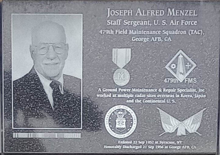 JOSEPH ALFRED MENZEL WAR MEMORIAL PLAQUE