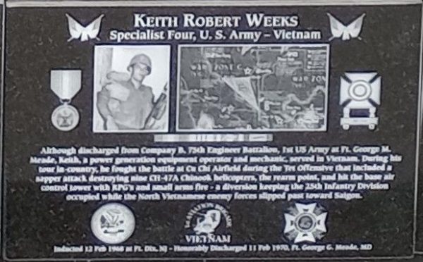 KEITH ROBERT WEEKS WAR MEMORIAL PLAQUE