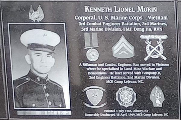 KENNETH LIONEL MORIN WAR MEMORIAL PLAQUE