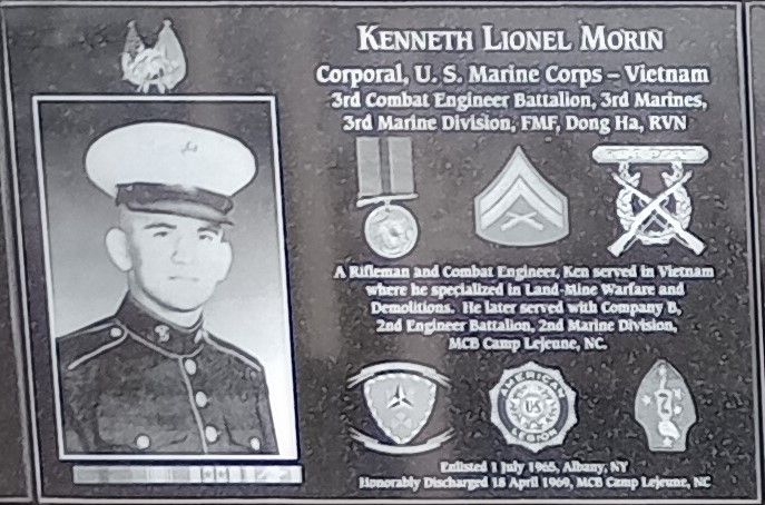 KENNETH LIONEL MORIN WAR MEMORIAL PLAQUE