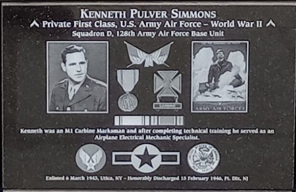 KENNETH PULVER SIMMONS WAR MEMORIAL PLAQUE
