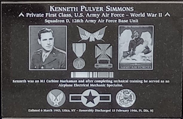 KENNETH PULVER SIMMONS WAR MEMORIAL PLAQUE