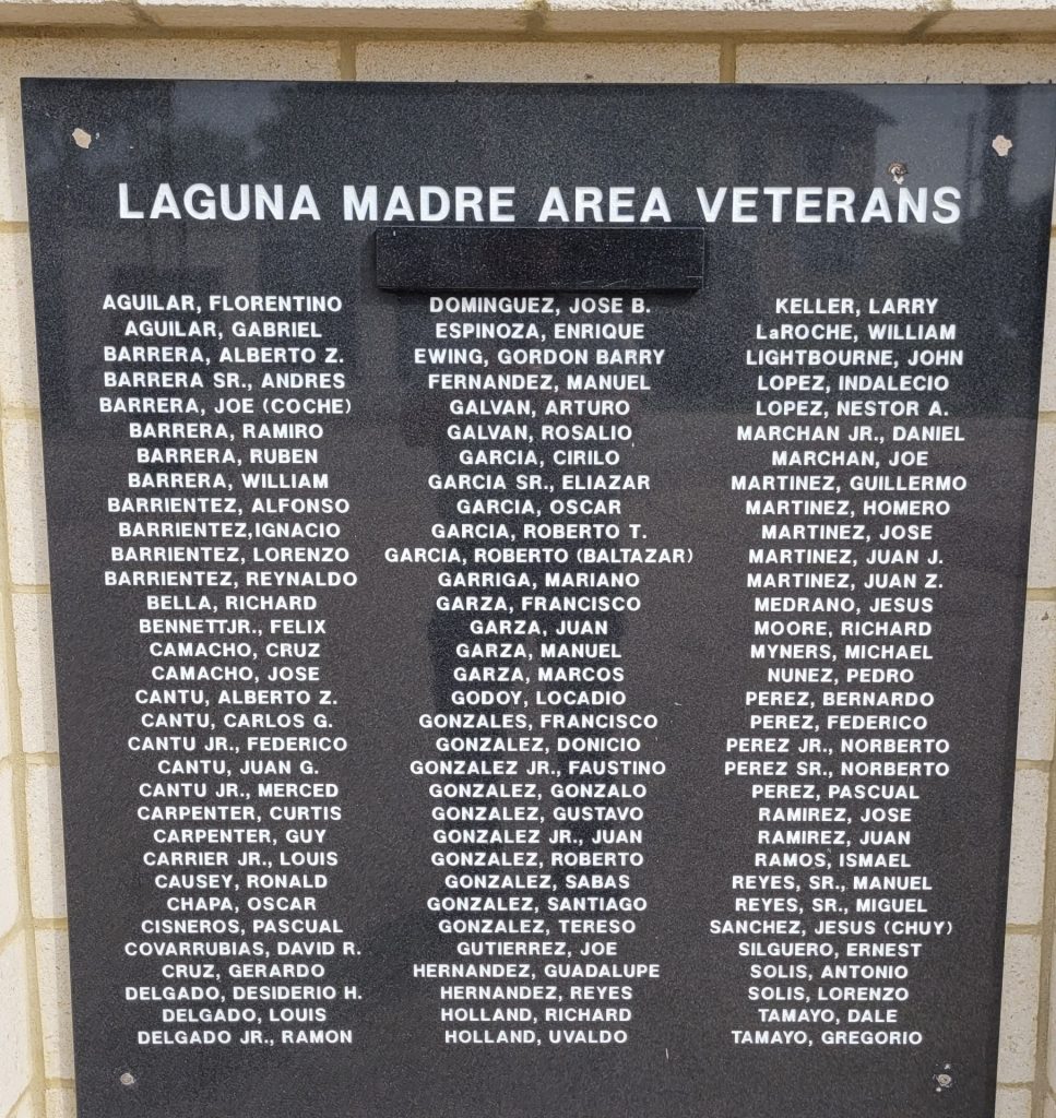LAGUNA MADRE AREA VETERANS’ PARK WALLS OF HONOR PLAQUE B