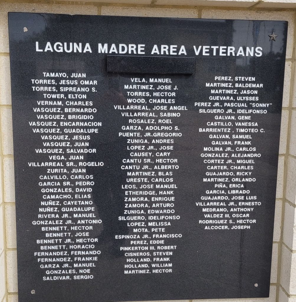 LAGUNA MADRE AREA VETERANS’ PARK WALLS OF HONOR PLAQUE C