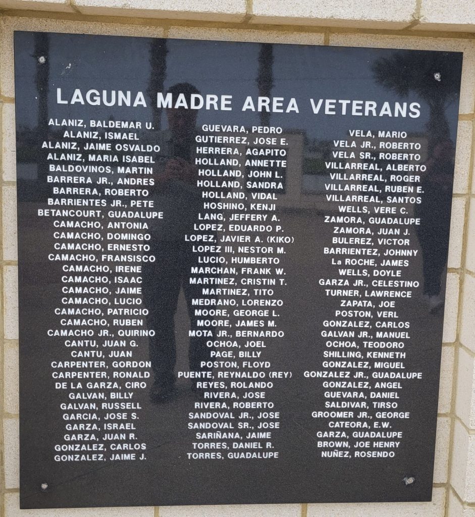 LAGUNA MADRE AREA VETERANS’ PARK WALLS OF HONOR PLAQUE D