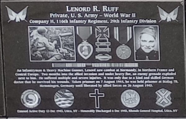 LENORD R. RUFF WAR MEMORIAL PLAQUE