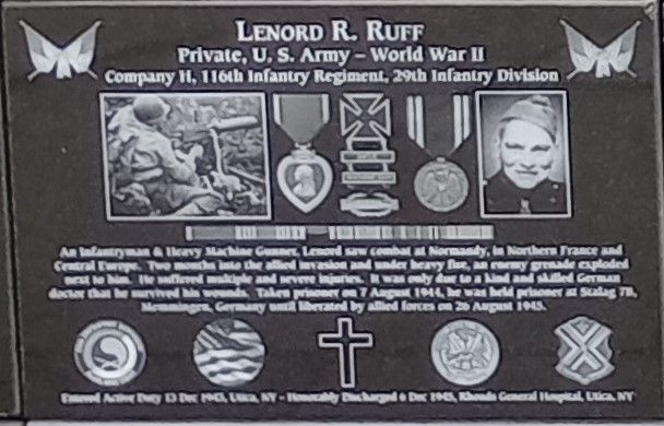 LENORD R. RUFF WAR MEMORIAL PLAQUE