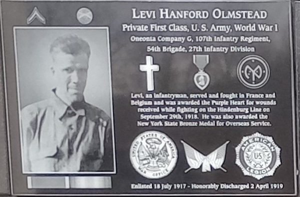 LEVI HANFORD OLMSTEAD WAR MEMORIAL PLAQUE