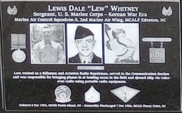 LEWIS DALE “LEW” WHITNEY WAR MEMORIAL PLAQUE