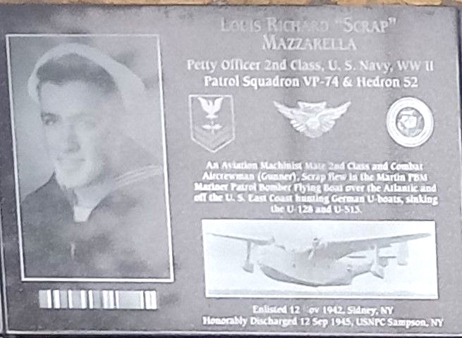 LOUIS RICHARD “SCRAP” MAZZARELLA WAR MEMORIAL PLAQUE