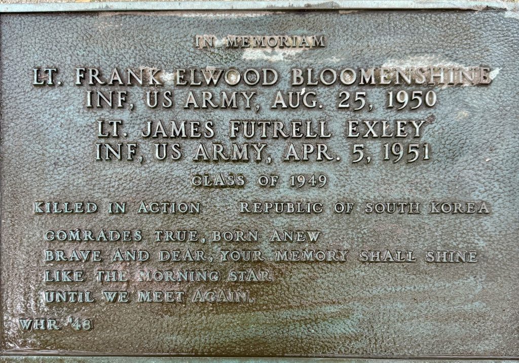 LT. FRANK ELWOOD BLOOMENSHINE AND LT. JAMES FUTRELL EXLEY WAR MEMORIAL TREE PLAQUE