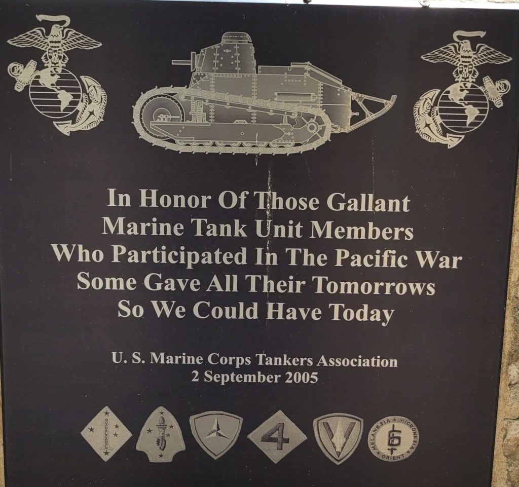 MARINE TANK UNIT MEMBERS WAR MEMORIAL PLAQUE