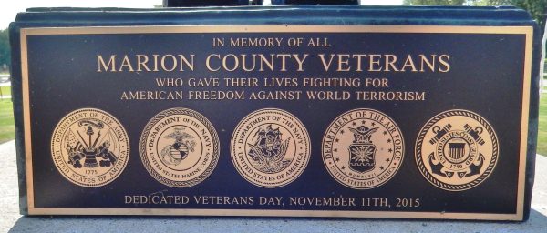 MARION COUNTY VETERANS BATTLEFIELD CROSS MEMORIAL PLAQUE A