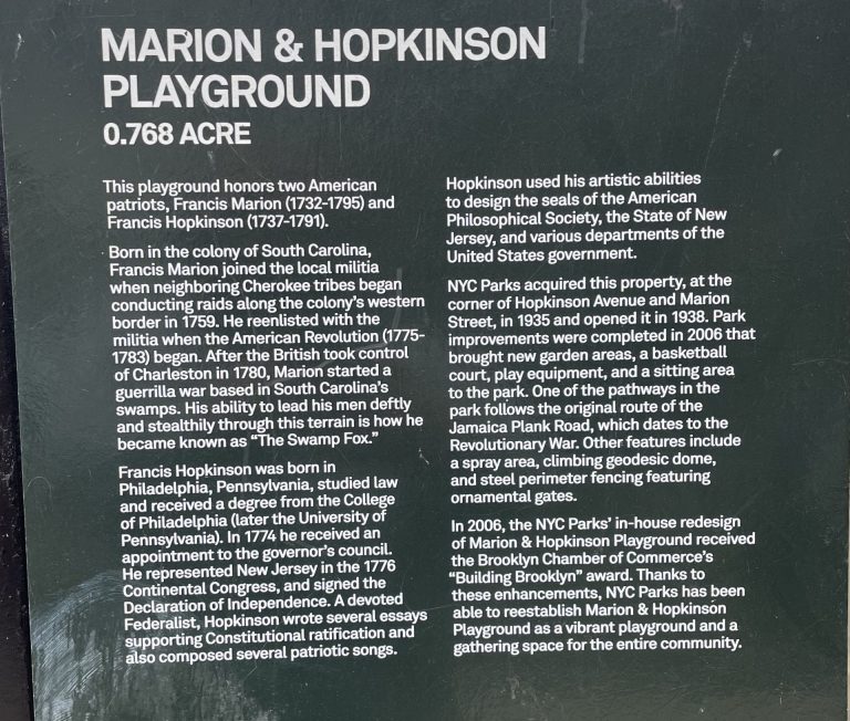MARION & HOPKINSON PLAYGROUND MEMORIAL PLAQUE