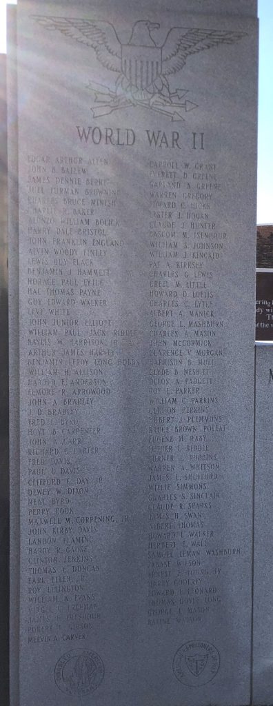 MCDOWELL COUNTY WAR VETERANS MEMORIAL STONE A
