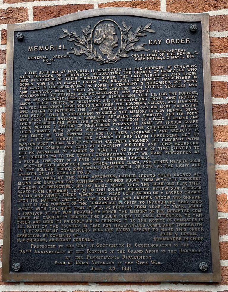 MEMORIAL DAY ORDER GENERAL ORDERS, NO. 11. MEMORIAL PLAQUE