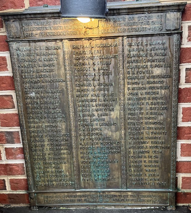 MILLERSTOWN AND VICINITY WORLD WAR MEMORIAL PLAQUE