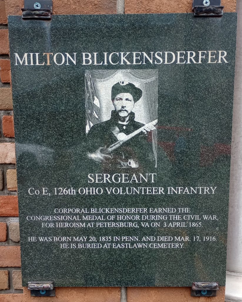 MILTON BLICKENSDERFER MEDAL OF HONOR WAR MEMORIAL PLAQUE