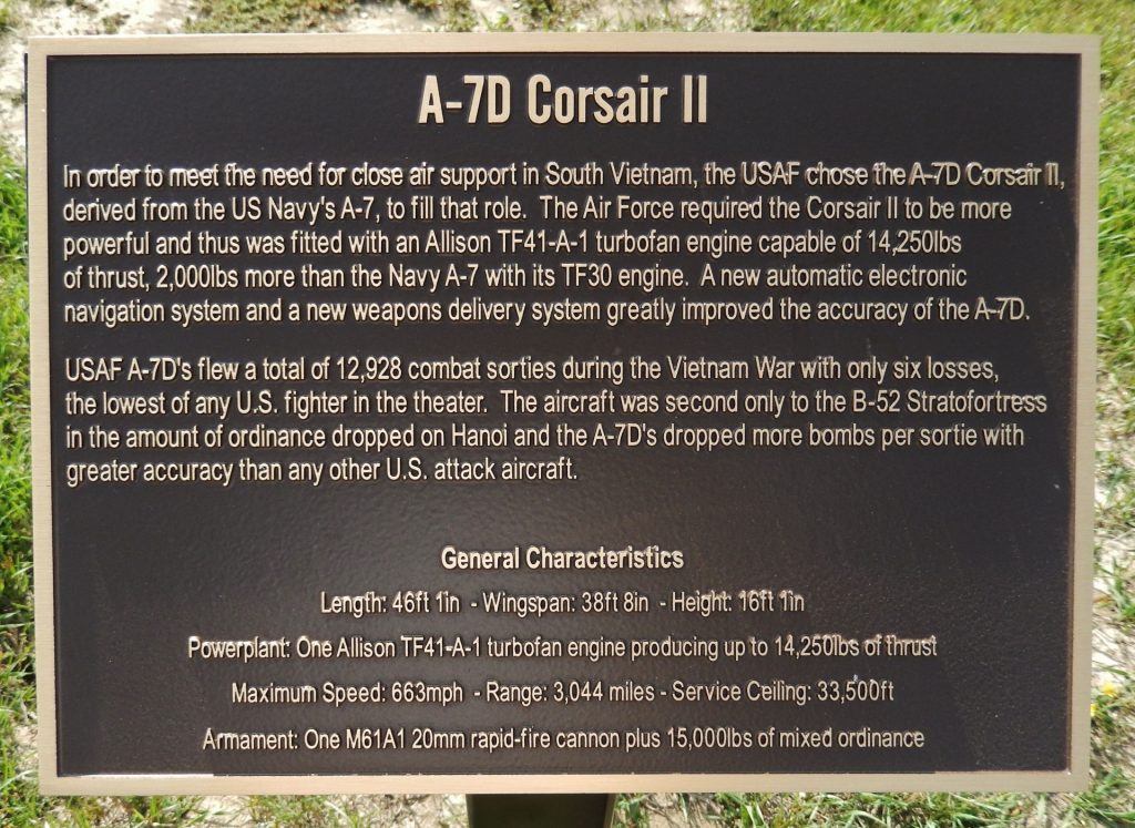 MINOT A-7D CORSAIR II WAR MEMORIAL AIRCRAFT PLAQUE