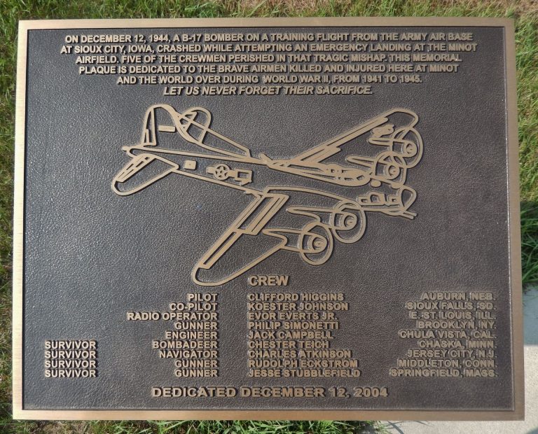 MINOT B-17 BOMBER CRASH MEMORIAL PLAQUE