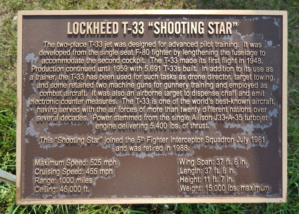MINOT LOCKHEED T-33 “SHOOTING STAR” MEMORIAL AIRCRAFT PLAQUE