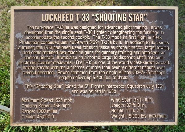 MINOT LOCKHEED T-33 “SHOOTING STAR” MEMORIAL AIRCRAFT PLAQUE