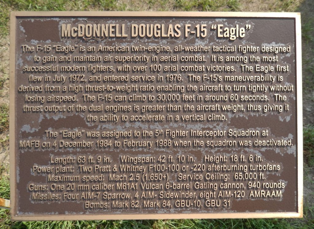 MINOT MCDONNELL DOUGLAS F-15 “EAGLE MEMORIAL AIRCRAFT PLAQUE