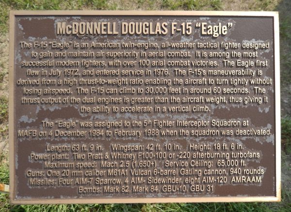 MINOT MCDONNELL DOUGLAS F-15 “EAGLE MEMORIAL AIRCRAFT PLAQUE