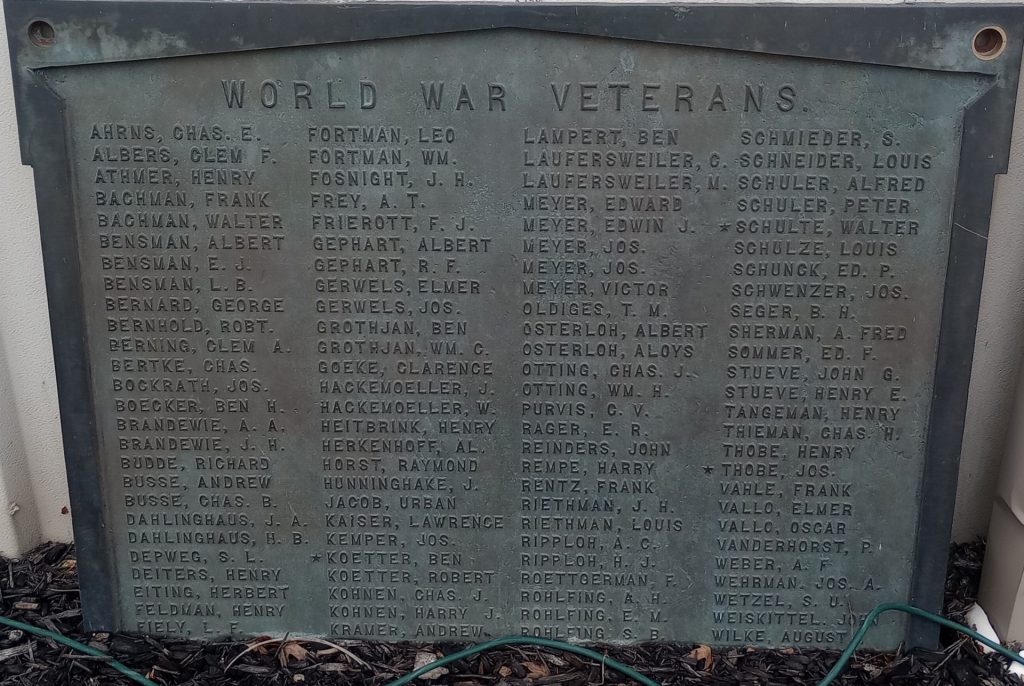 MINSTER WORLD WAR VETERANS MEMORIAL PLAQUE