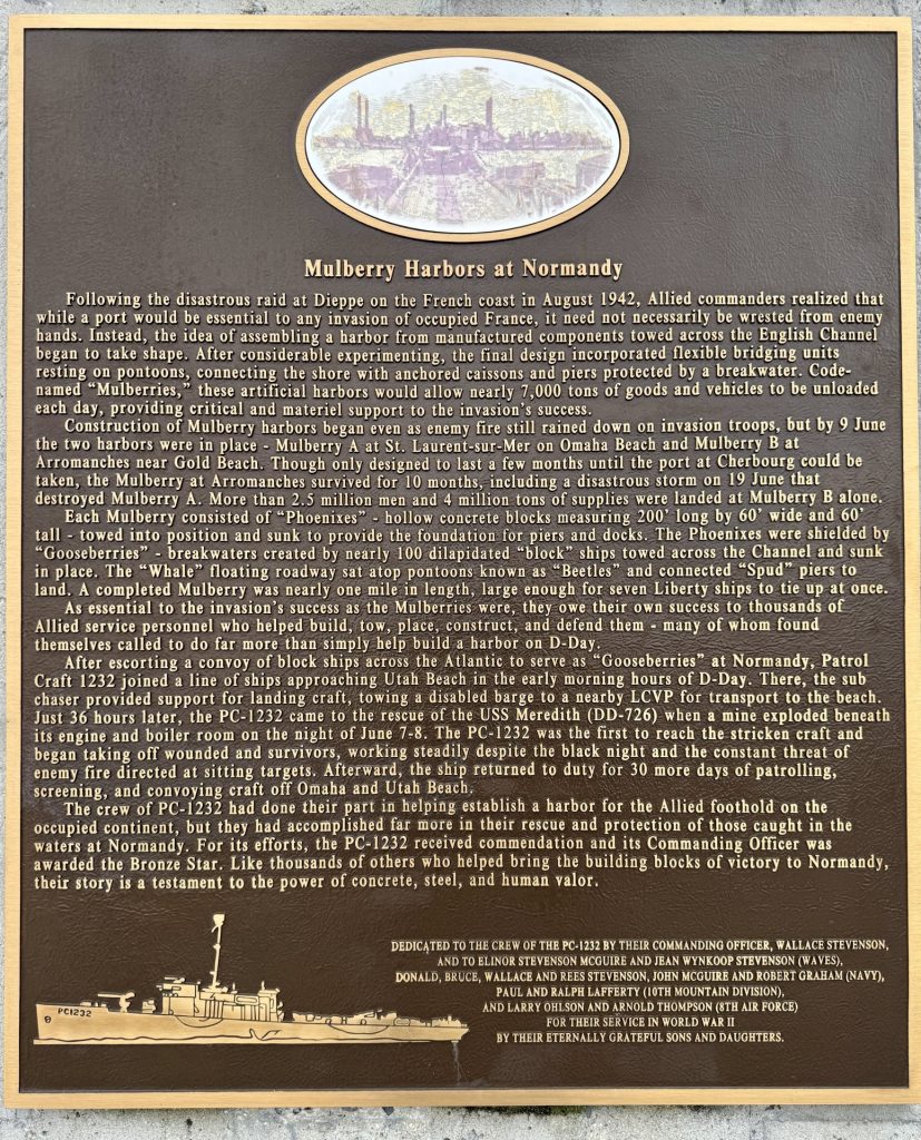 MULBERRY HARBORS AT NORMANDY WAR MEMORIAL PLAQUE