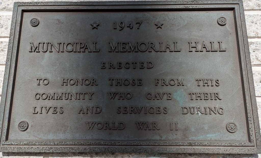 MUNICIPAL MEMORIAL HALL PLAQUE