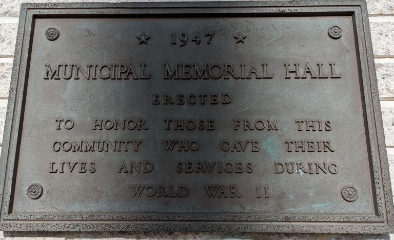 MUNICIPAL MEMORIAL HALL PLAQUE