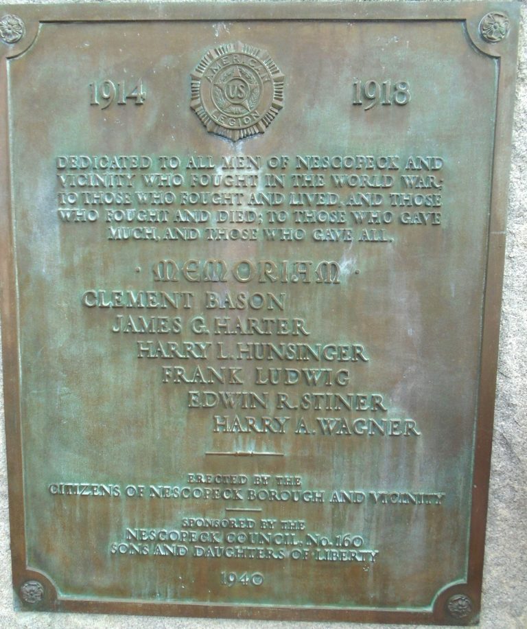 NESCOPECK AND VICINITY WORLD WAR VETERANS MEMORIAL PLAQUE