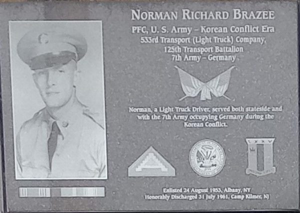 NORMAN RICHARD BRAZEE WAR MEMORIAL PLAQUE