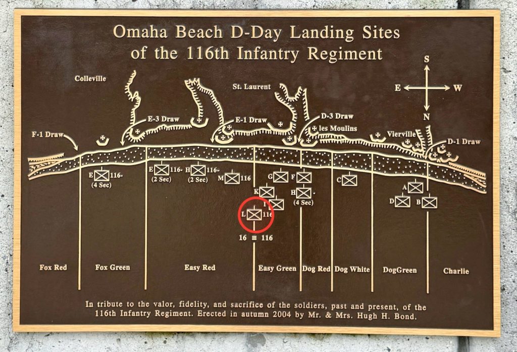 OMAHA BEACH D-DAY LANDING SITIES OF THE 116TH INFANTRY REGIMENT WAR MEMORIAL PLAQUE